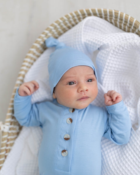 Newborn Knotted Gown & Hat Set Baby Blue, Newborn Clothes for Boys